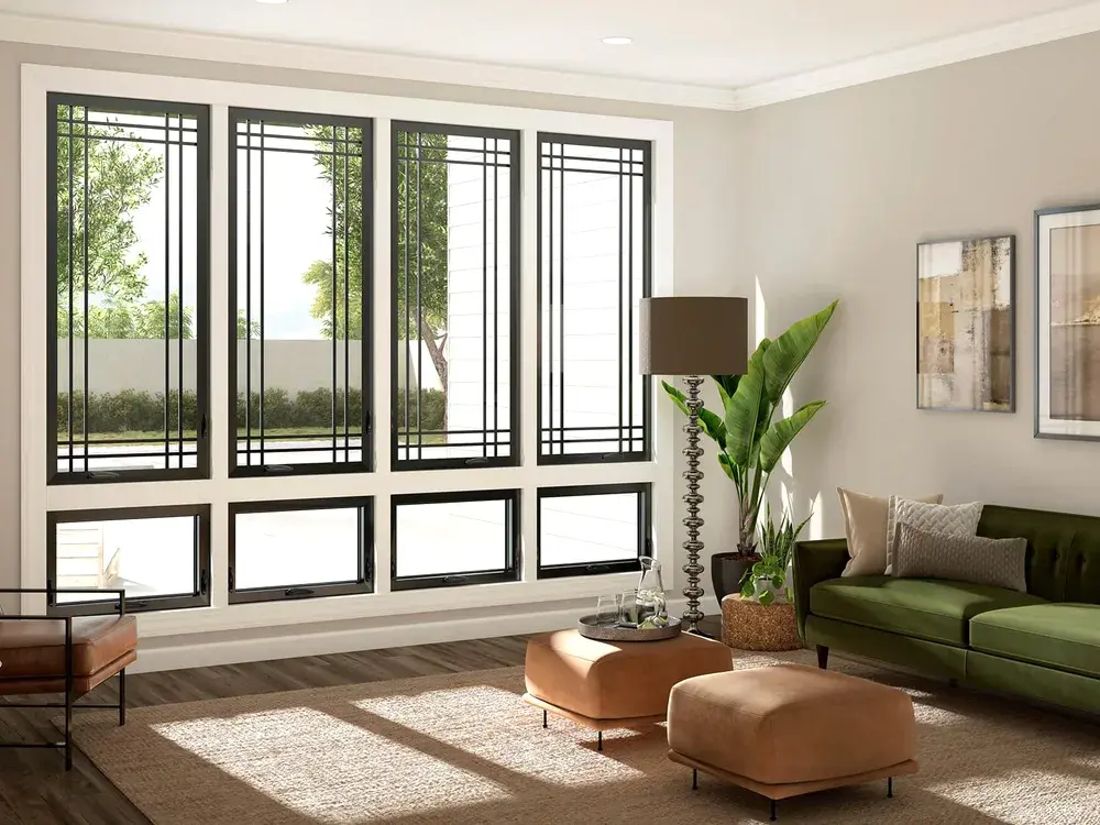 New energy-efficient replacement windows in a bright living room in Eden Prairie, MN