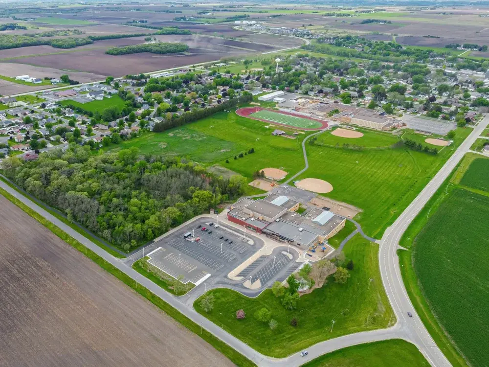 US 14 and MN 42 run through town in Eyota, Olmsted County, MN
