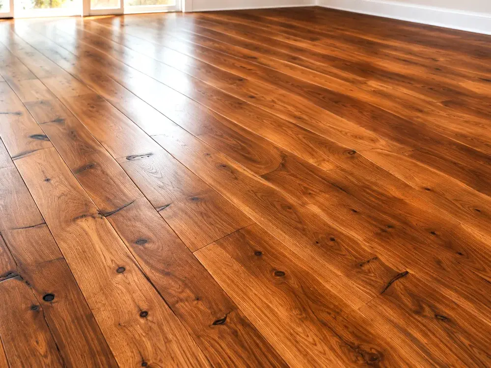 Freshly site finished hardwood flooring in an Eden Prairie, MN home