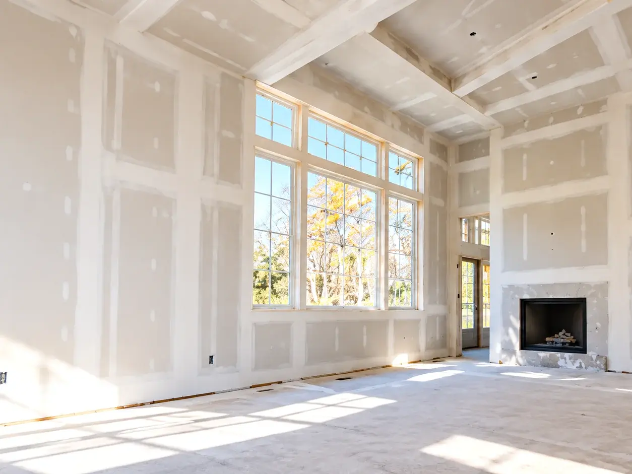 Finished drywall ceilings and walls in a custom home great room in Eden Prairie, MN Finished drywall ceilings and walls in a custom home great room in Eden Prairie, MN